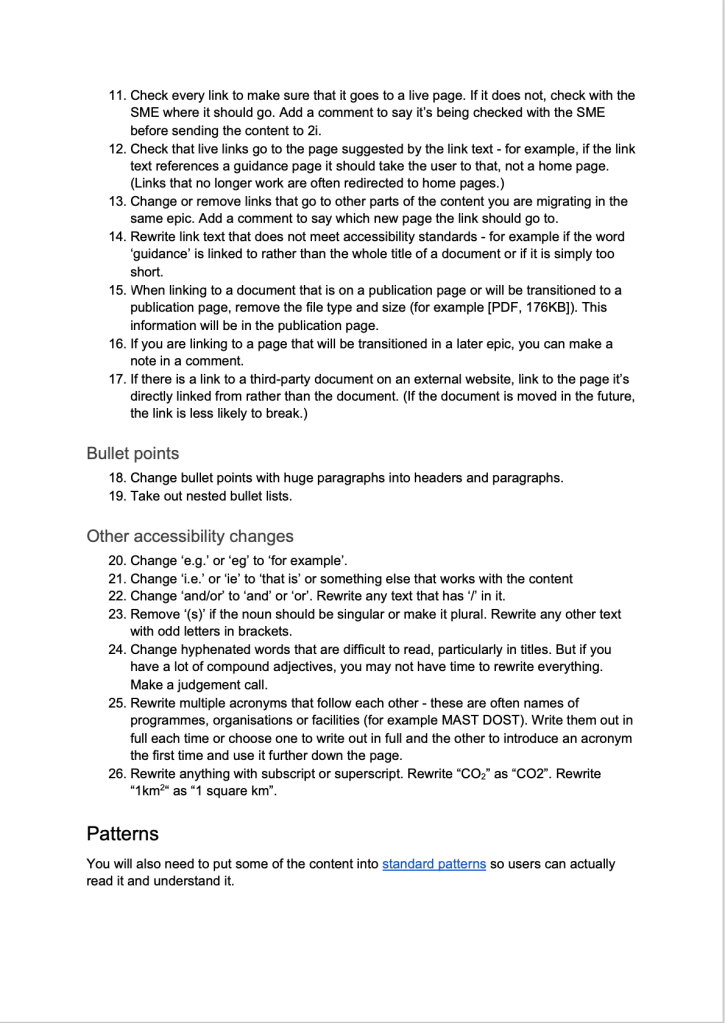 Screenshot of document outlining what a content designer needs to do to make changes to some content