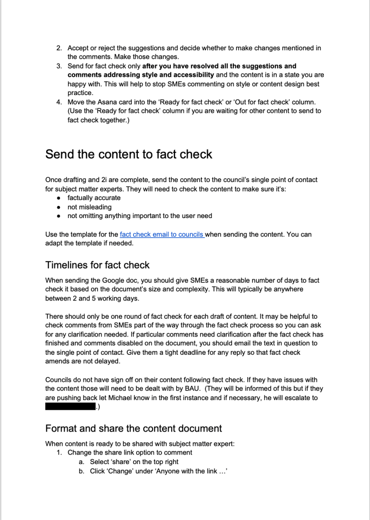 Screenshot of document outlining the process for sending the content for fact check